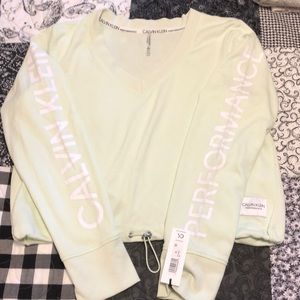 Calvin Klein Performance Logo Long Sleeve V-Neck Cinch Top size XL